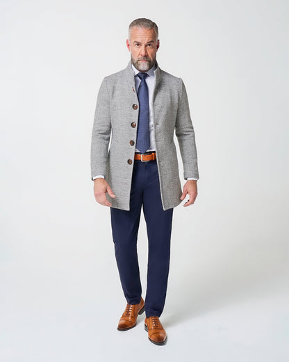 Open Button Overcoat - Grey Herringbone | State & Liberty Outerwear