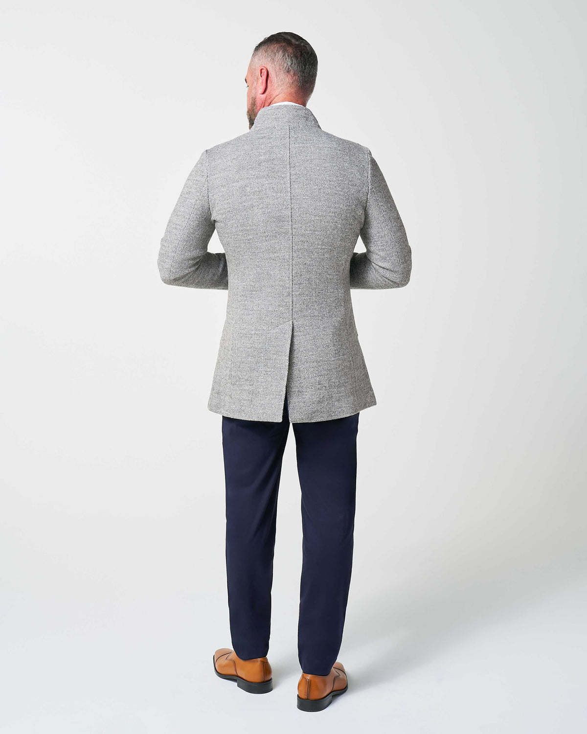 Open Button Overcoat - Grey Herringbone | State & Liberty Outerwear