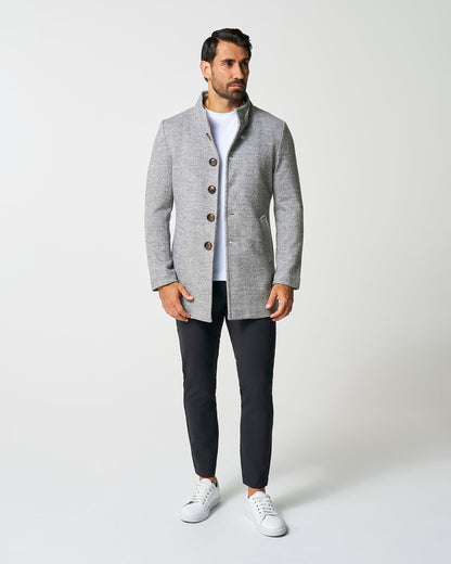 Open Button Overcoat - Grey Herringbone | State & Liberty Outerwear