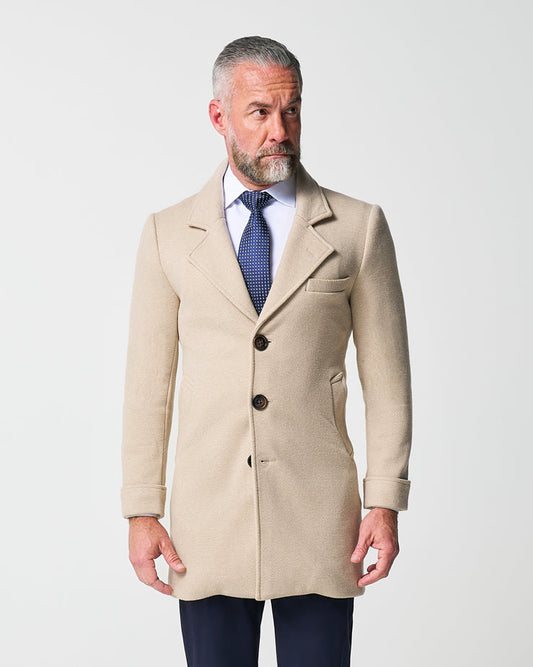 3 Button Overcoat - Tan Herringbone | State & Liberty Outerwear