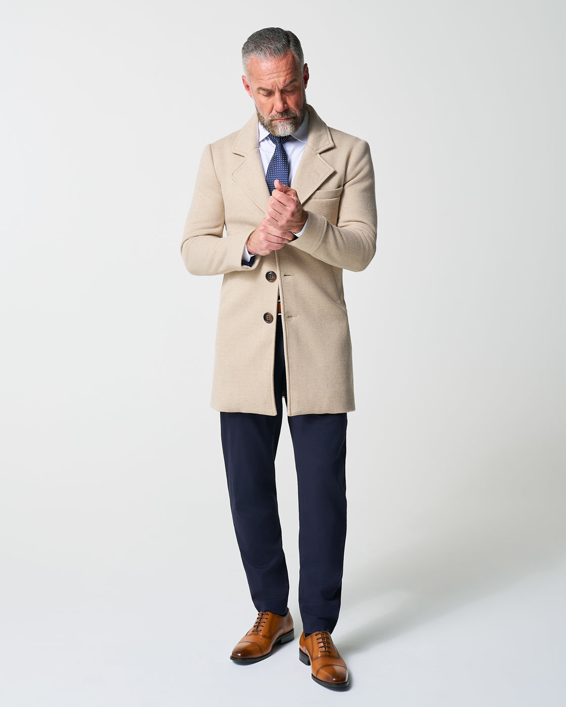 3 Button Overcoat - Tan Herringbone | State & Liberty Outerwear