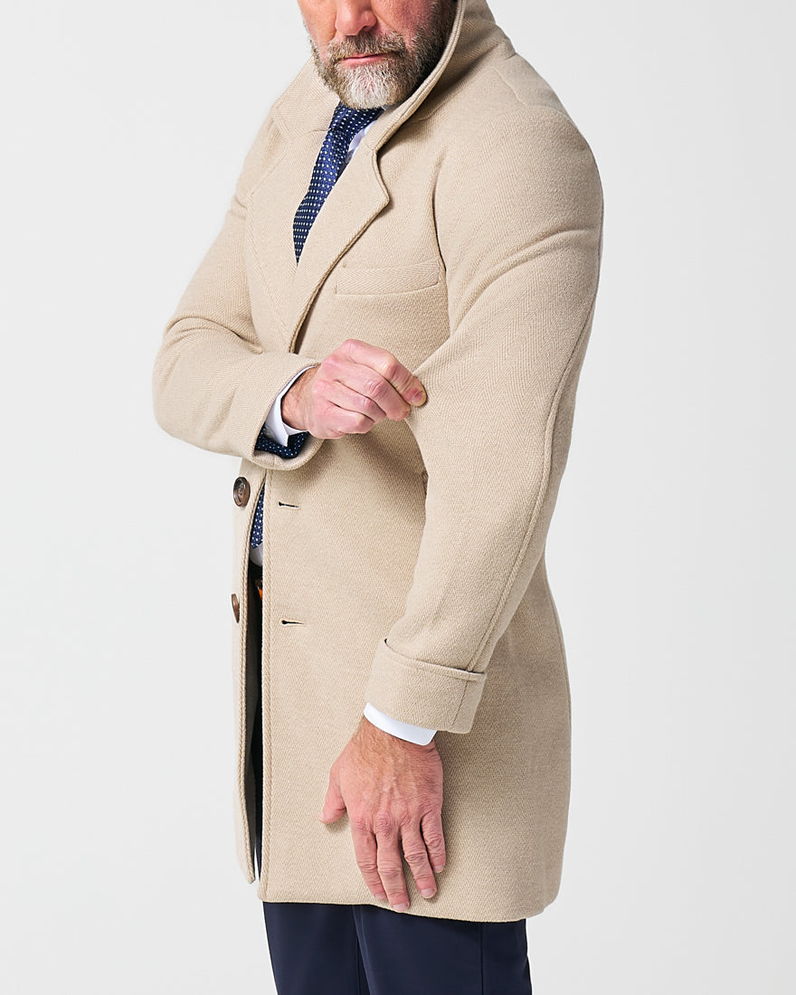 3 Button Overcoat - Tan Herringbone | State & Liberty Outerwear