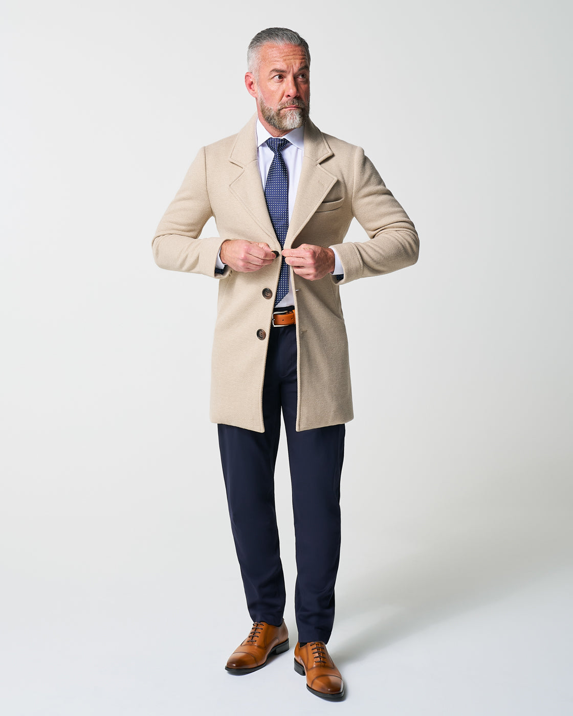 3 Button Overcoat - Tan Herringbone | State & Liberty Outerwear