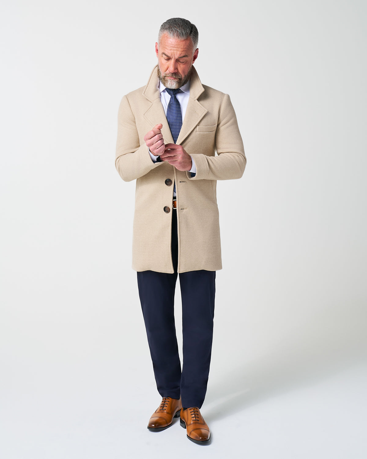 3 Button Overcoat - Tan Herringbone | State & Liberty Outerwear