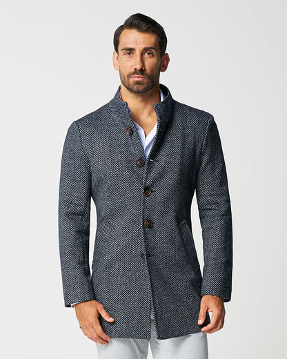 Open Button Overcoat - Navy & Grey Chevron | State & Liberty Outerwear
