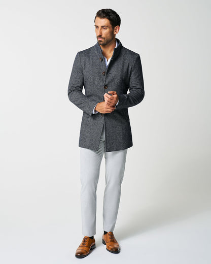 Open Button Overcoat - Navy & Grey Chevron | State & Liberty Outerwear