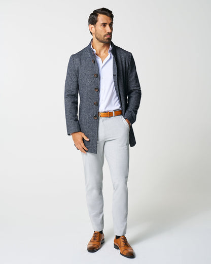 Open Button Overcoat - Navy & Grey Chevron | State & Liberty Outerwear
