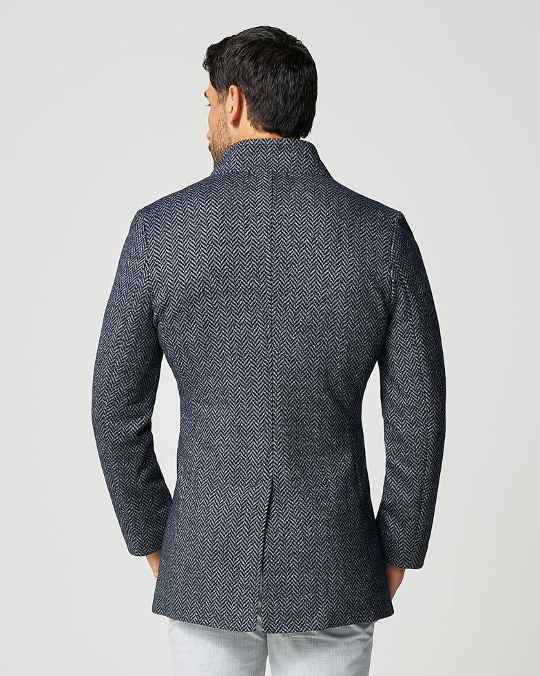 Open Button Overcoat - Navy & Grey Chevron | State & Liberty Outerwear