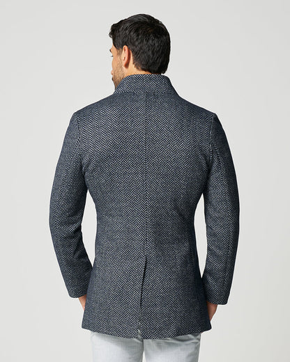 Open Button Overcoat - Navy & Grey Chevron | State & Liberty Outerwear