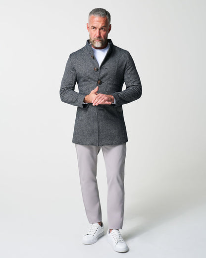 Open Button Overcoat - Navy & Grey Chevron | State & Liberty Outerwear