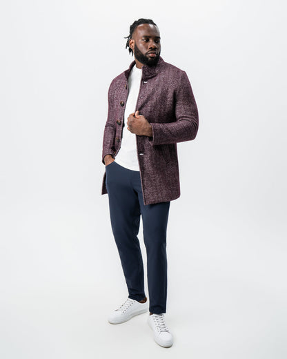 Maroon Herringbone Open Button Overcoat | State & Liberty Outerwear
