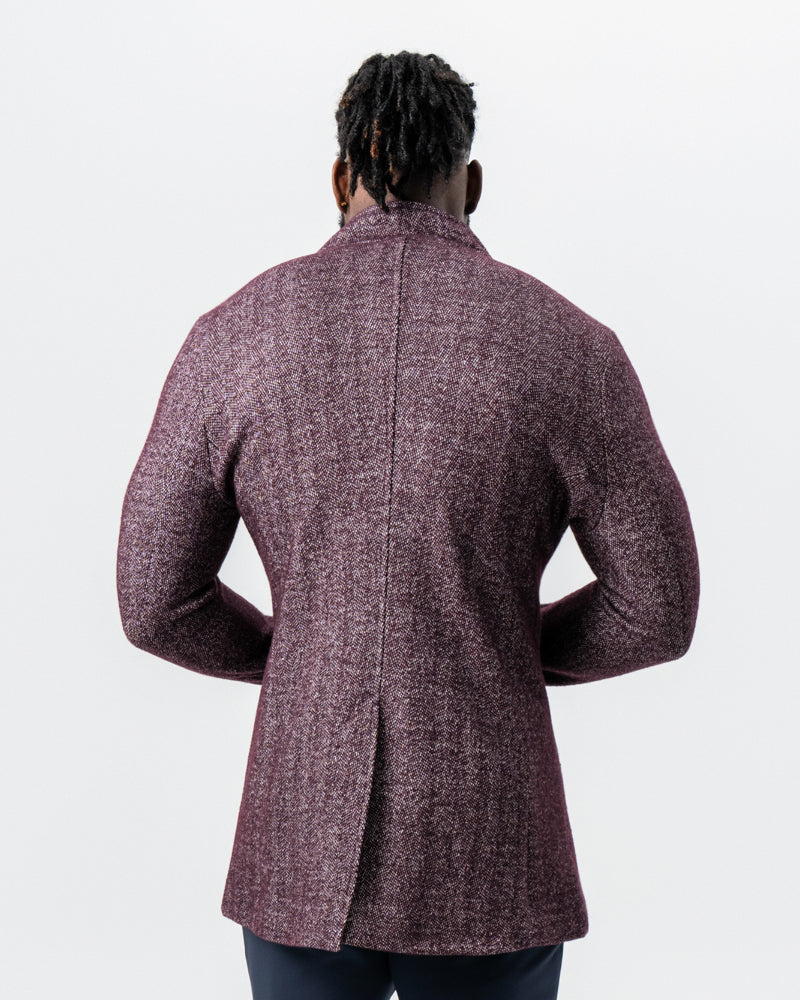 Maroon Herringbone Open Button Overcoat | State & Liberty Outerwear