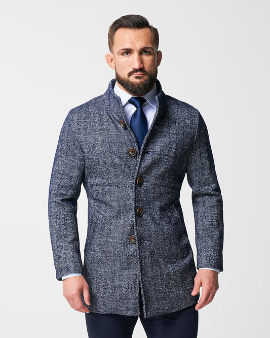 Open Button Overcoat - Navy Herringbone | State & Liberty Outerwear