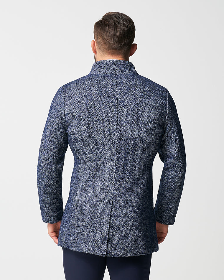 Open Button Overcoat - Navy Herringbone | State & Liberty Outerwear