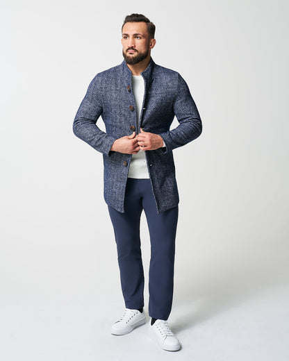 Open Button Overcoat - Navy Herringbone | State & Liberty Outerwear