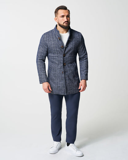 Open Button Overcoat - Navy Herringbone | State & Liberty Outerwear