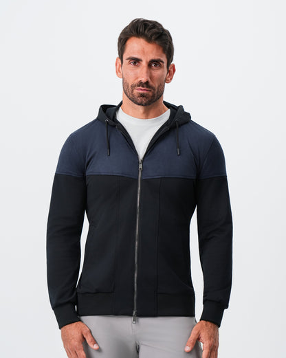 Hooded Hybrid Suede Jacket - Black | State & Liberty Outerwear