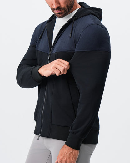 Hooded Hybrid Suede Jacket - Black | State & Liberty Outerwear