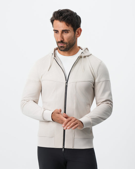 Hooded Hybrid Suede Jacket - Cream | State & Liberty Outerwear