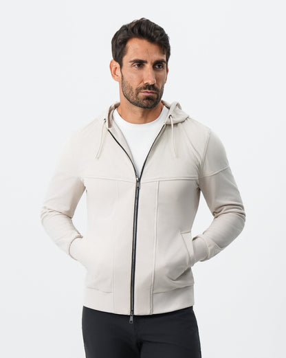 Hooded Hybrid Suede Jacket - Cream | State & Liberty Outerwear