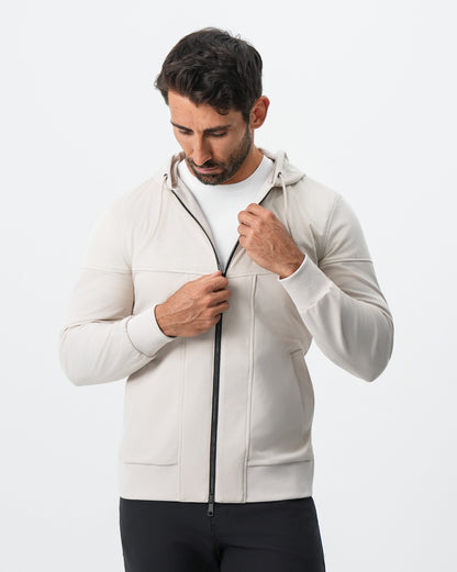 Hooded Hybrid Suede Jacket - Cream | State & Liberty Outerwear
