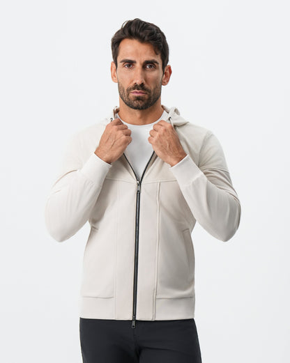 Hooded Hybrid Suede Jacket - Cream | State & Liberty Outerwear