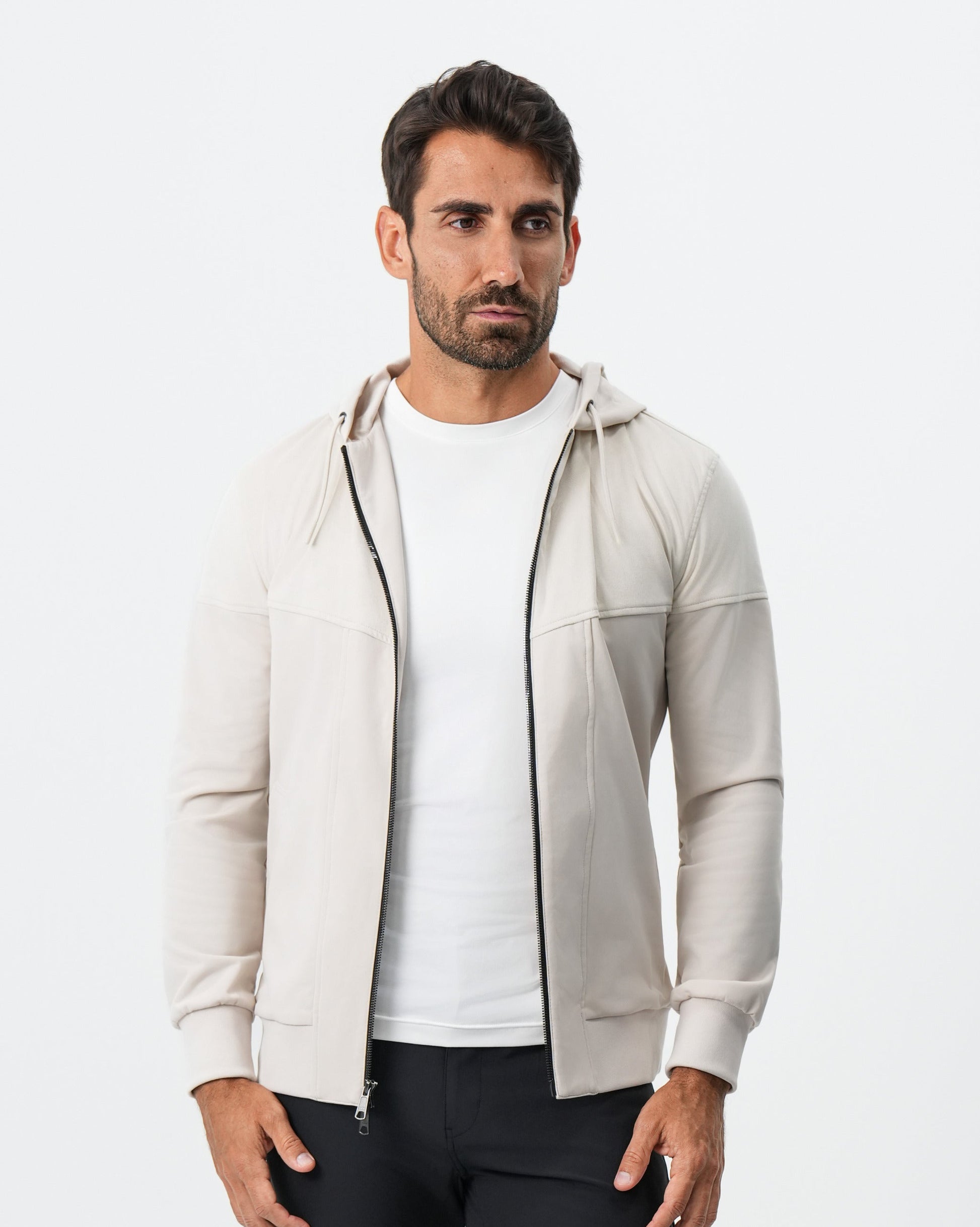 Hooded Hybrid Suede Jacket - Cream | State & Liberty Outerwear