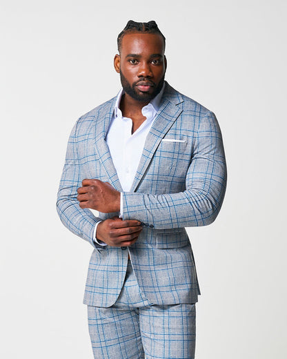 Athletic Fit Stretch Suit - Grey & Royal Blue Plaid | State & Liberty Suits