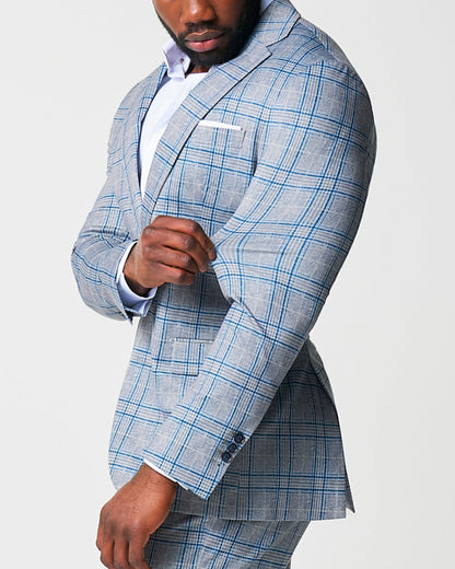 Athletic Fit Stretch Suit - Grey & Royal Blue Plaid | State & Liberty Suits