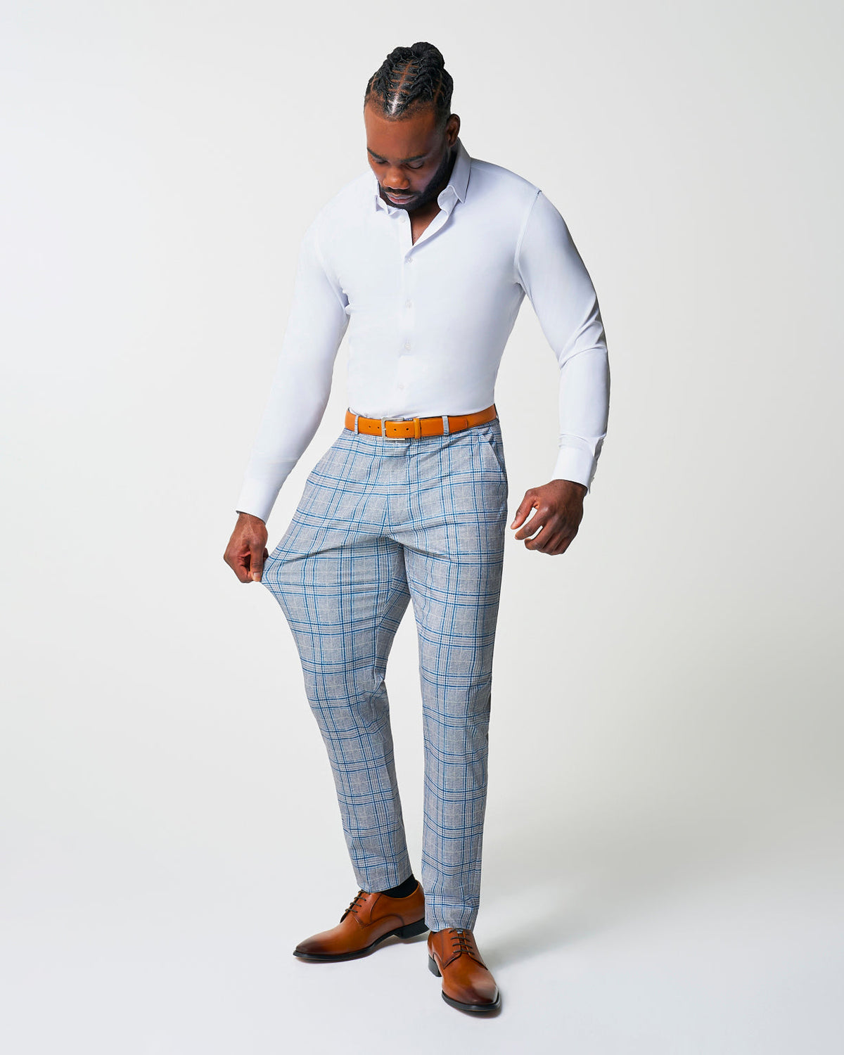 Athletic Fit Stretch Suit - Grey & Royal Blue Plaid | State & Liberty Suits