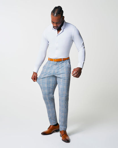 Athletic Fit Stretch Suit - Grey & Royal Blue Plaid | State & Liberty Suits