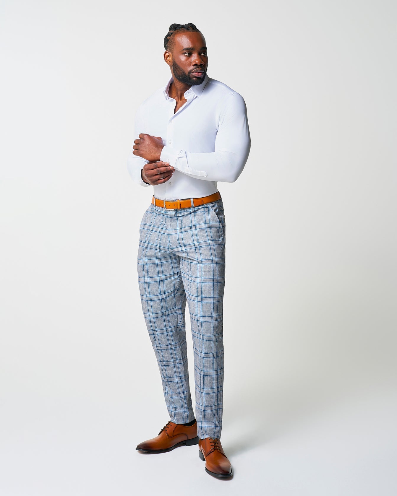 Athletic Fit Stretch Suit - Grey & Royal Blue Plaid | State & Liberty Suits