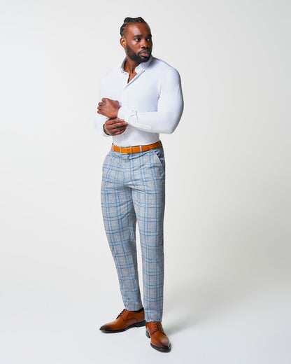 Athletic Fit Stretch Suit - Grey & Royal Blue Plaid | State & Liberty Suits
