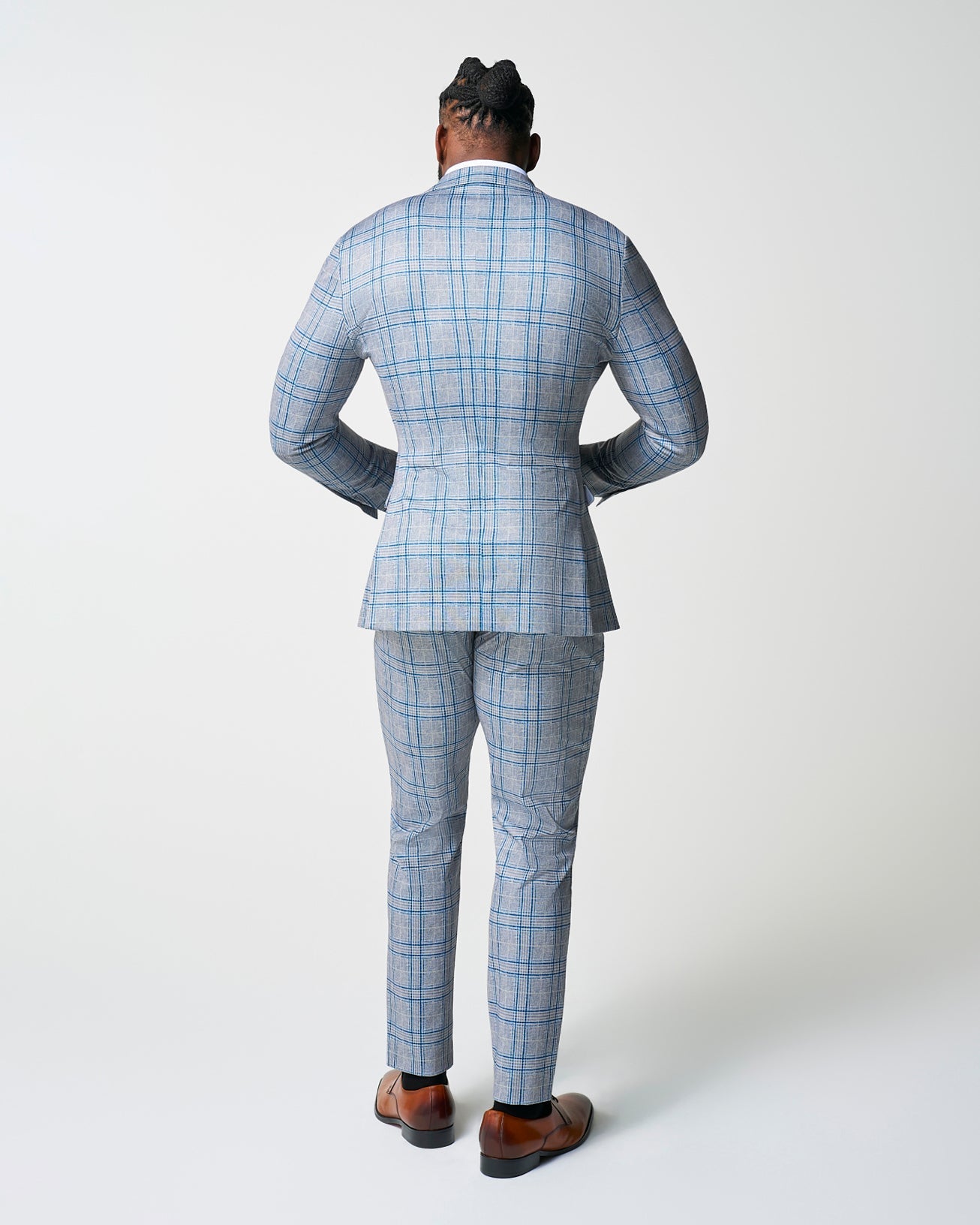 Athletic Fit Stretch Suit - Grey & Royal Blue Plaid | State & Liberty Suits