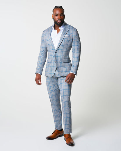 Athletic Fit Stretch Suit - Grey & Royal Blue Plaid | State & Liberty Suits