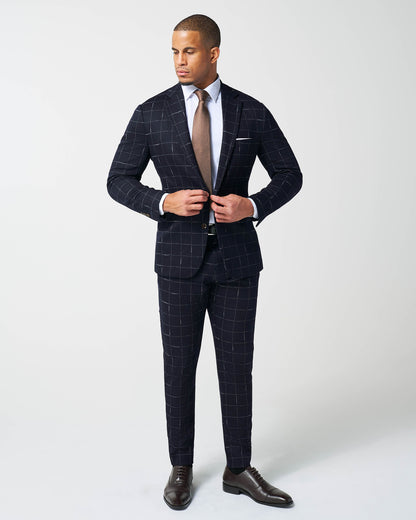 Athletic Fit Stretch Wool Suit - Midnight Navy & Chalk Windowpane | State & Liberty Suits