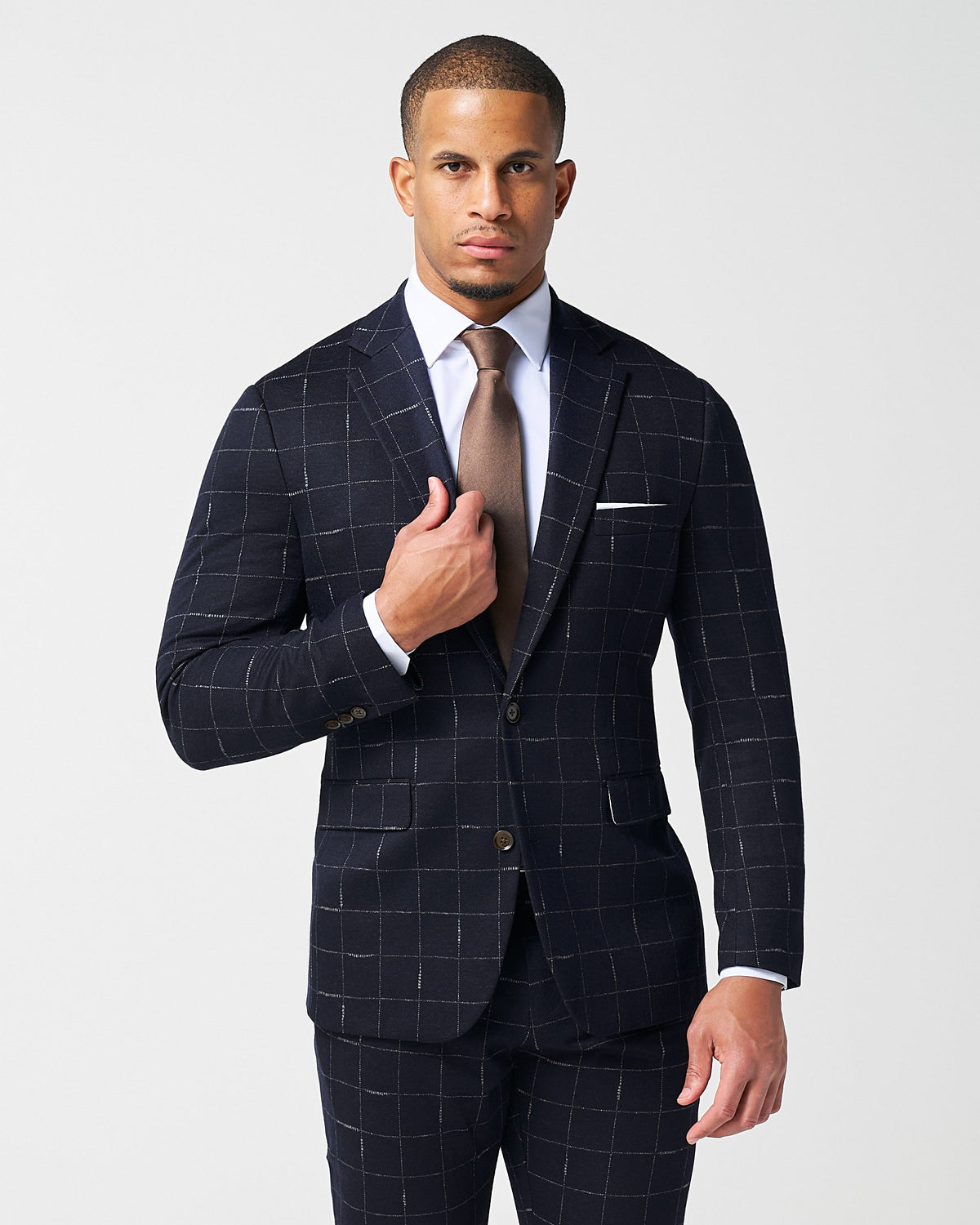 Athletic Fit Stretch Wool Suit - Midnight Navy & Chalk Windowpane | State & Liberty Suits