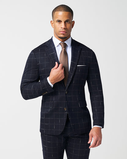 Athletic Fit Stretch Wool Suit - Midnight Navy & Chalk Windowpane | State & Liberty Suits