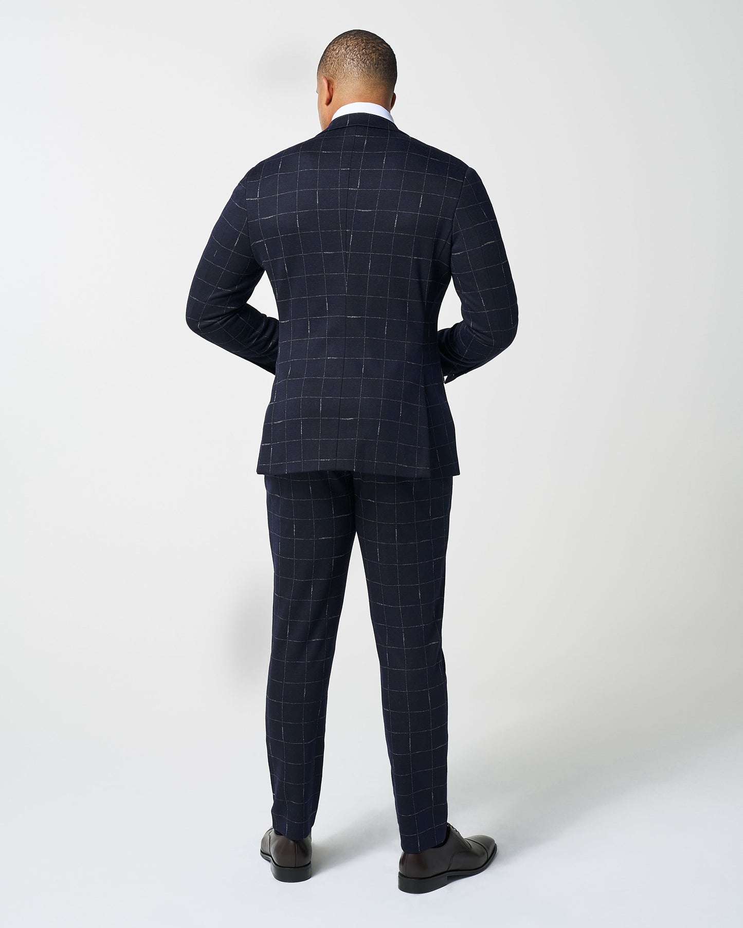 Athletic Fit Stretch Wool Suit - Midnight Navy & Chalk Windowpane | State & Liberty Suits