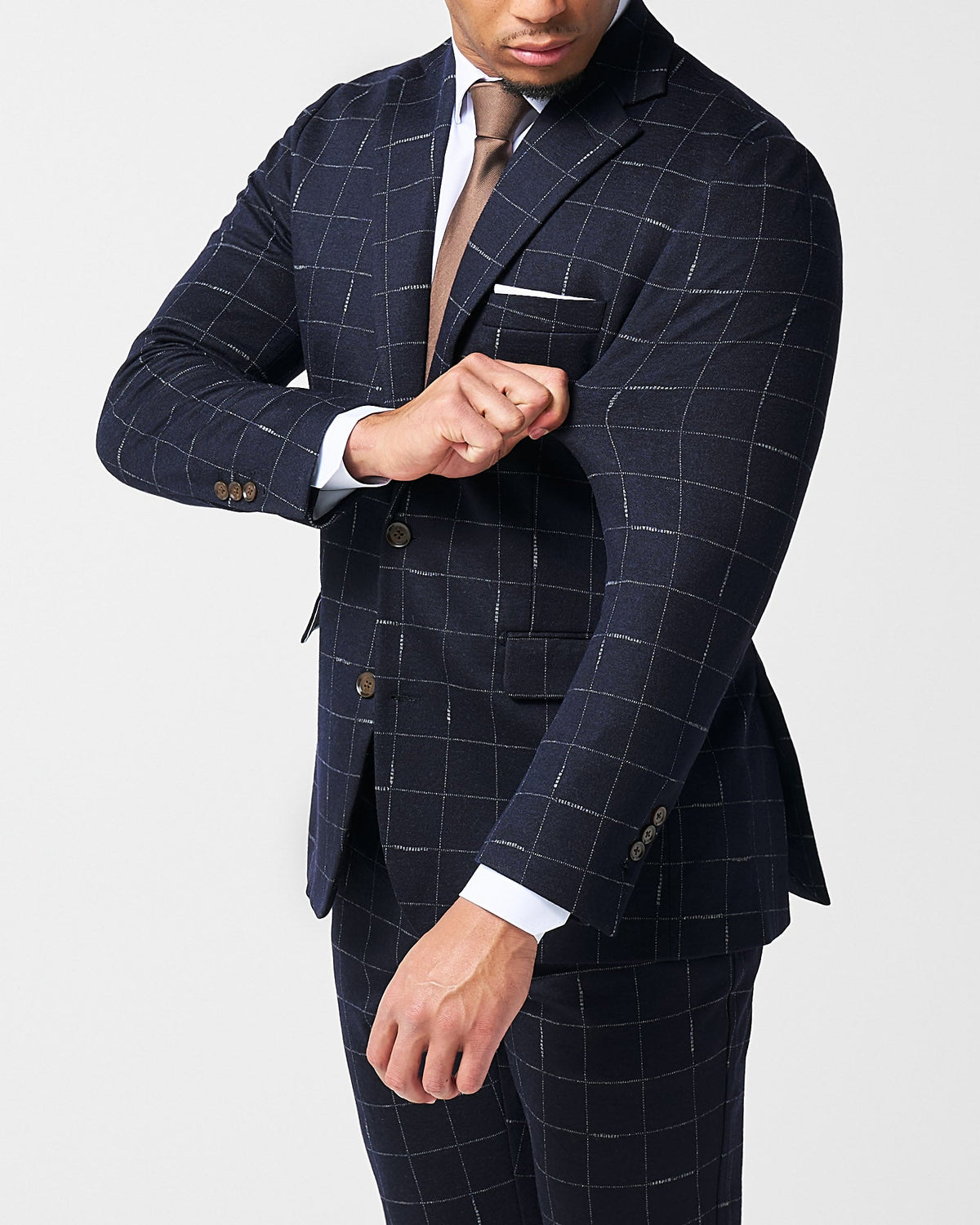 Athletic Fit Stretch Wool Suit - Midnight Navy & Chalk Windowpane | State & Liberty Suits