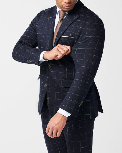 Athletic Fit Stretch Wool Suit - Midnight Navy & Chalk Windowpane | State & Liberty Suits