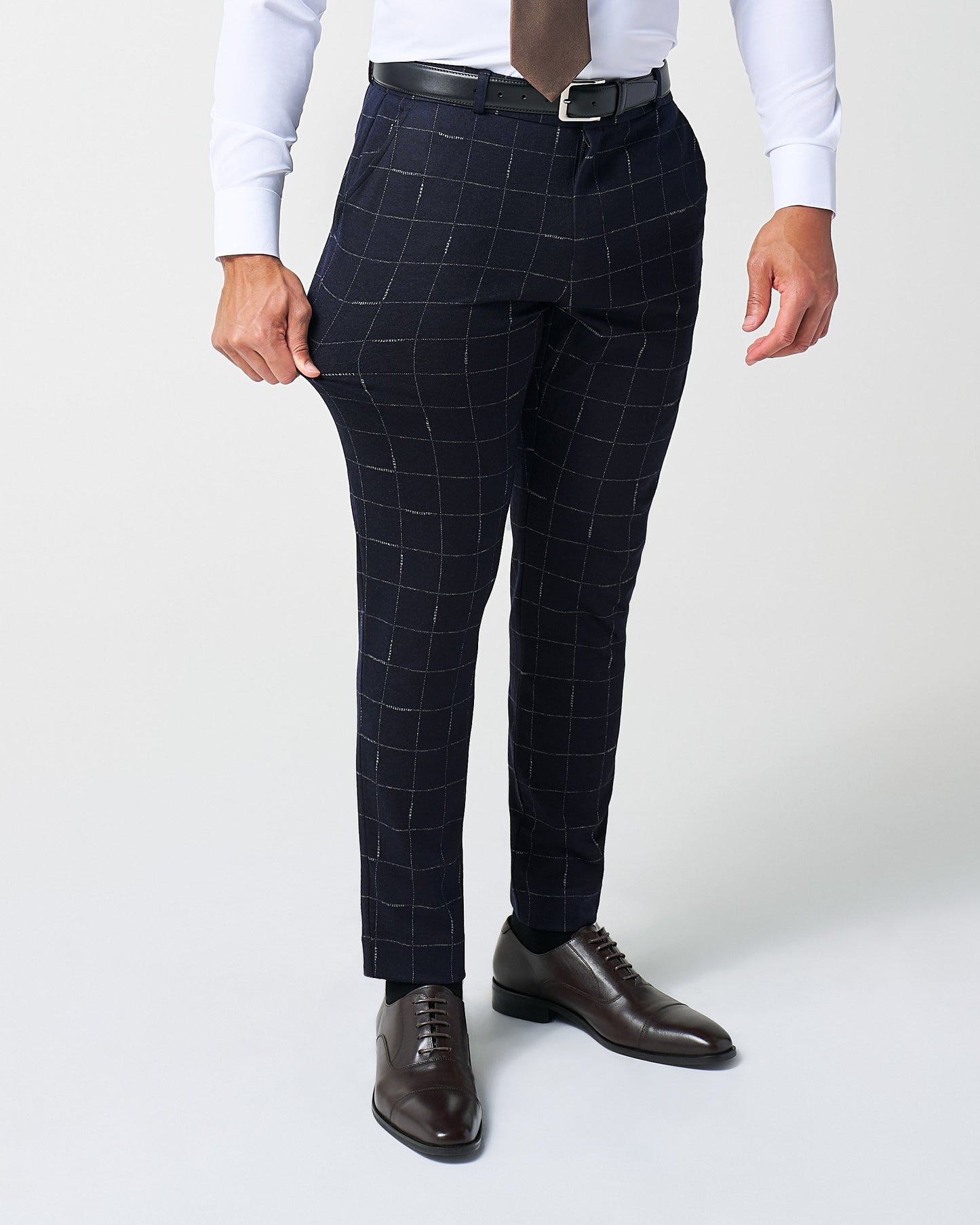 Athletic Fit Stretch Wool Suit - Midnight Navy & Chalk Windowpane | State & Liberty Suits