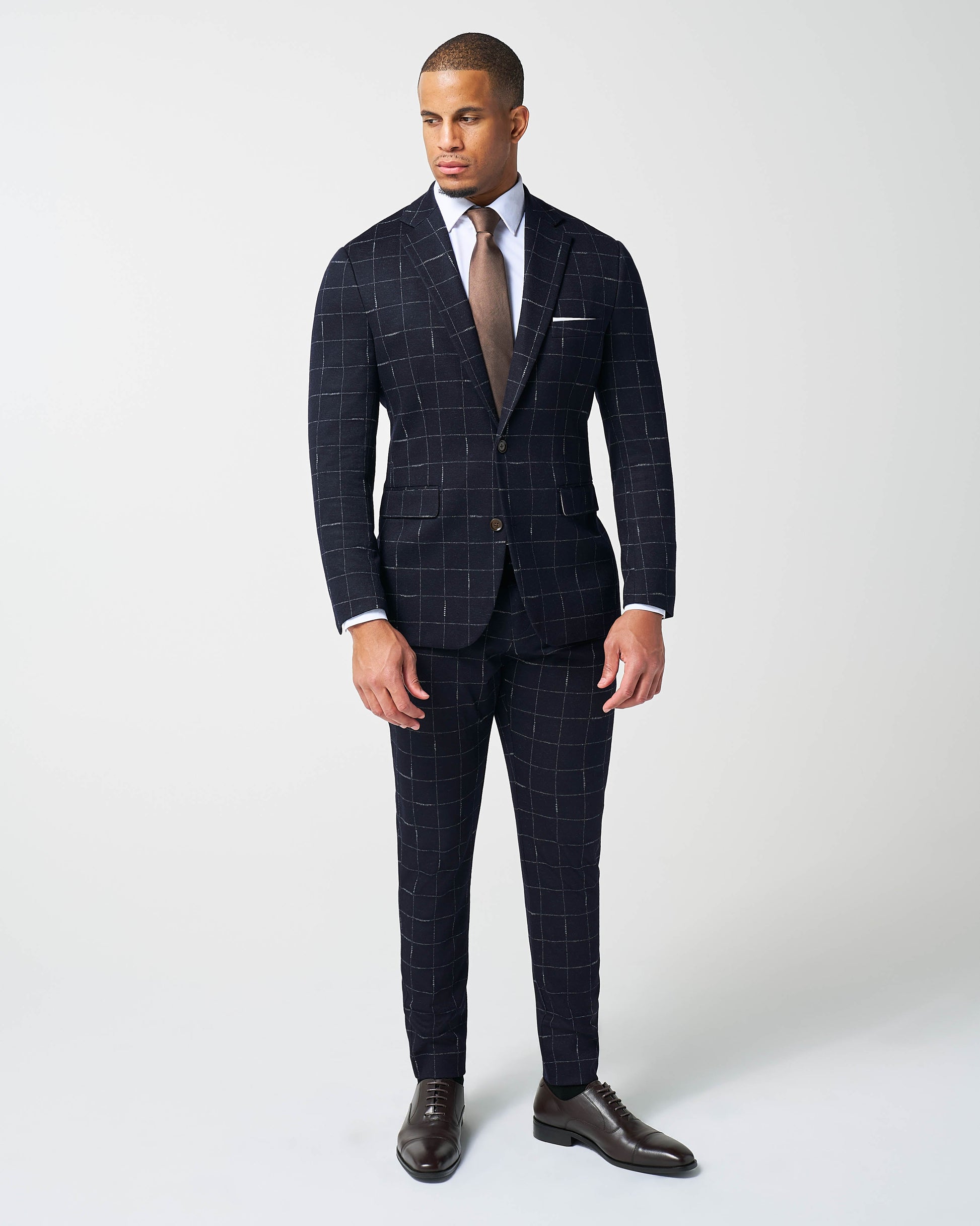 Athletic Fit Stretch Wool Suit - Midnight Navy & Chalk Windowpane | State & Liberty Suits