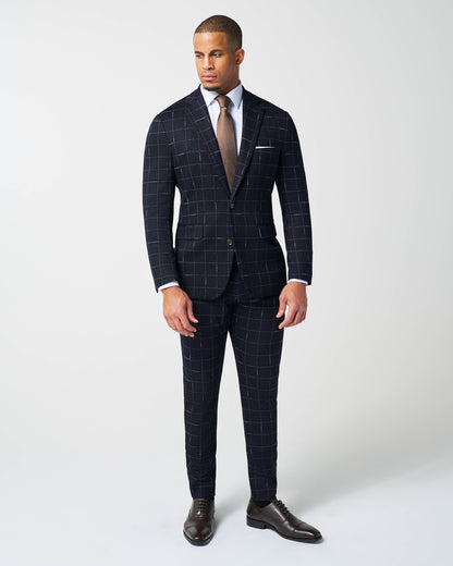 Athletic Fit Stretch Wool Suit - Midnight Navy & Chalk Windowpane | State & Liberty Suits