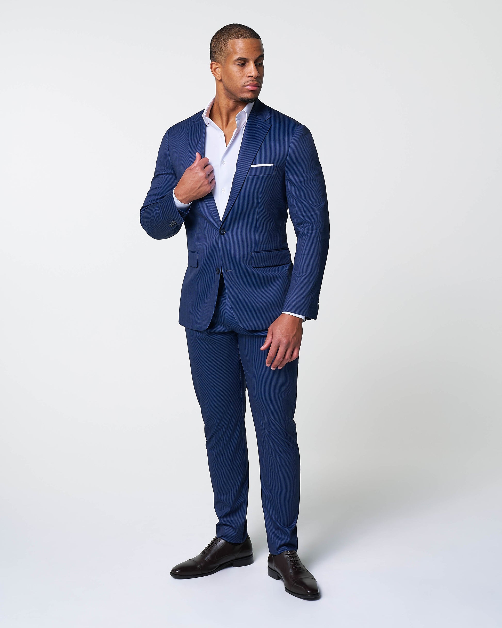 Athletic Fit Stretch Suit - Navy & White Stripe | State & Liberty Suits