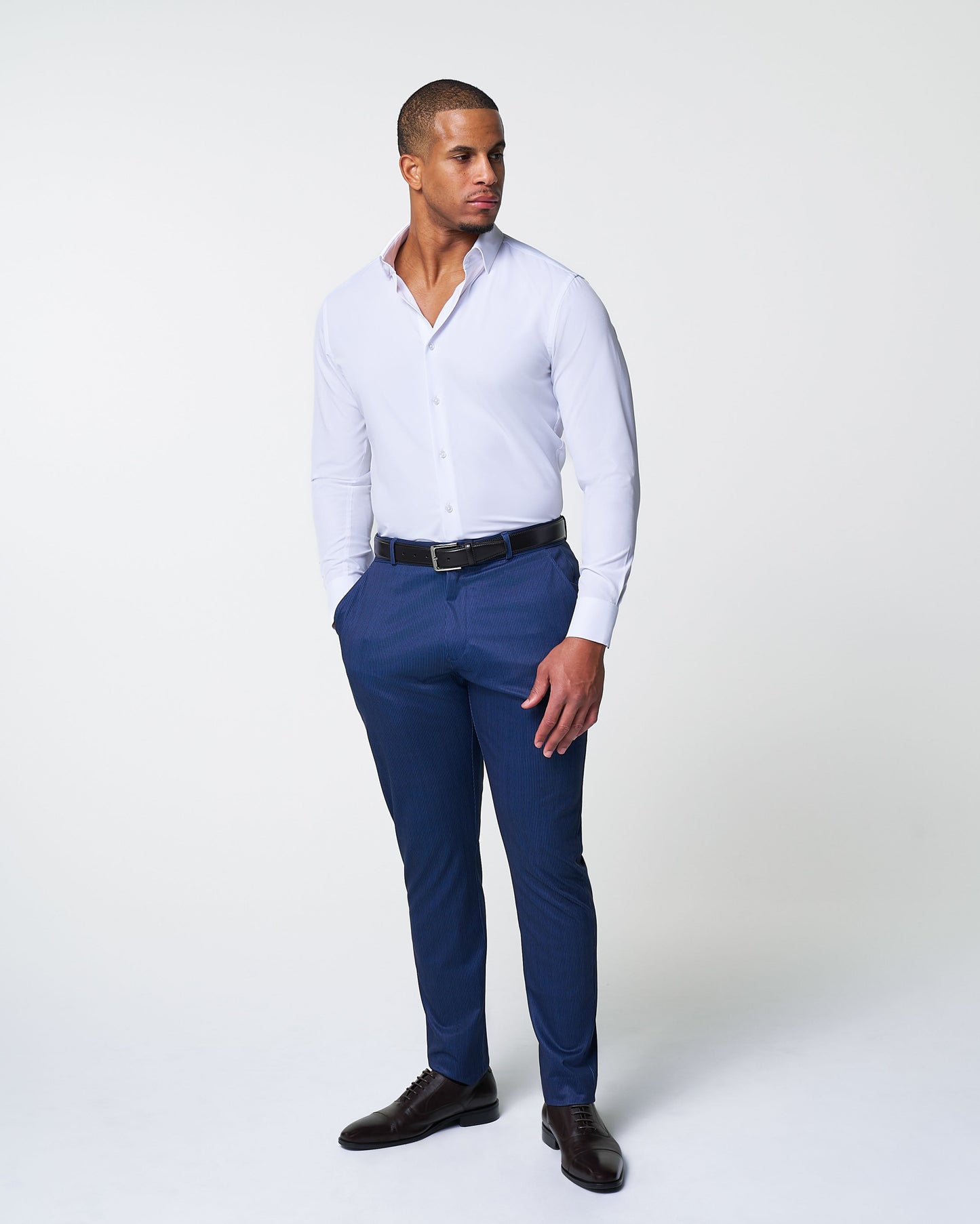 Athletic Fit Stretch Suit - Navy & White Stripe | State & Liberty Suits