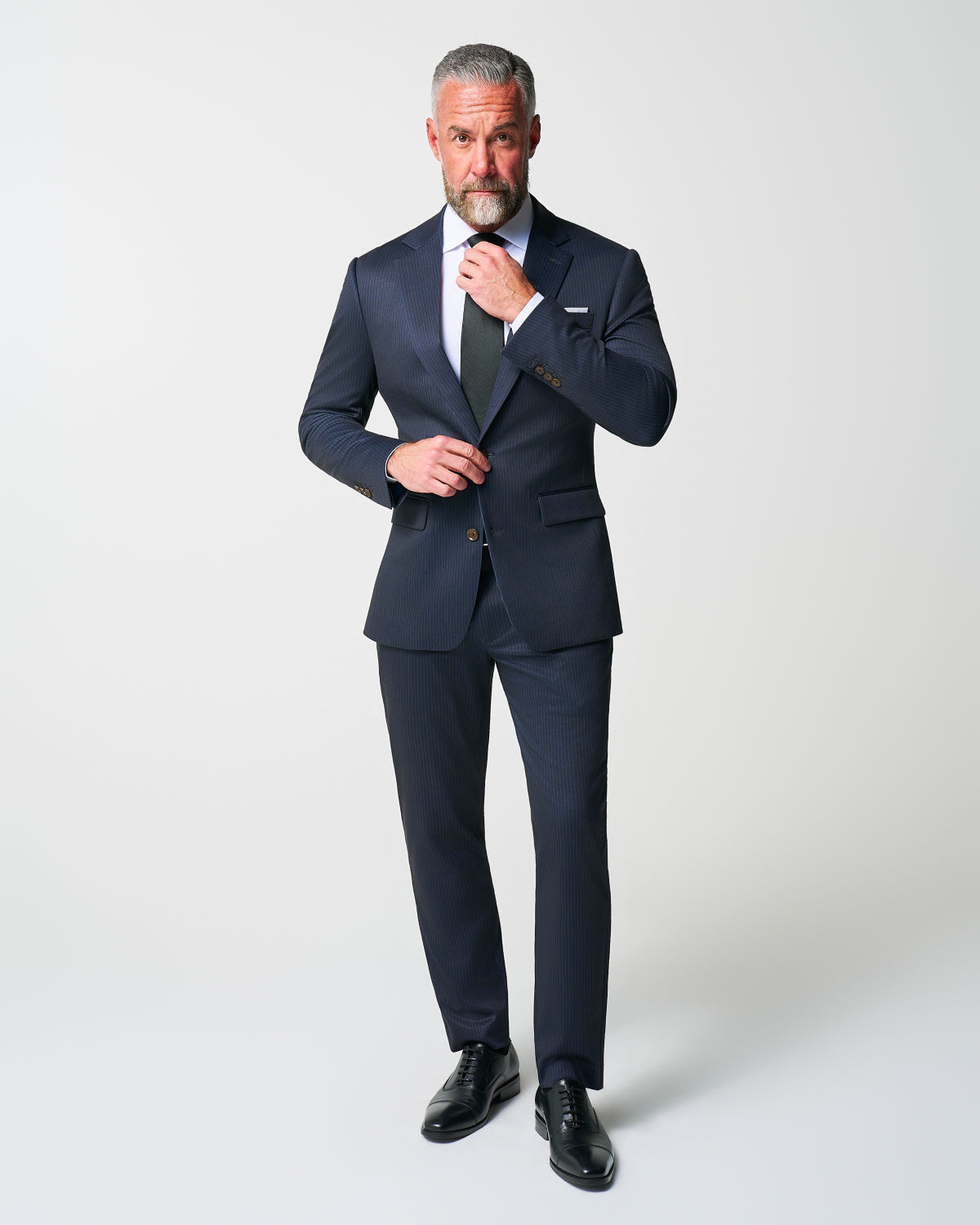 Athletic Fit Stretch Suit - Knit Blue Chalk Stripe | State & Liberty Suits