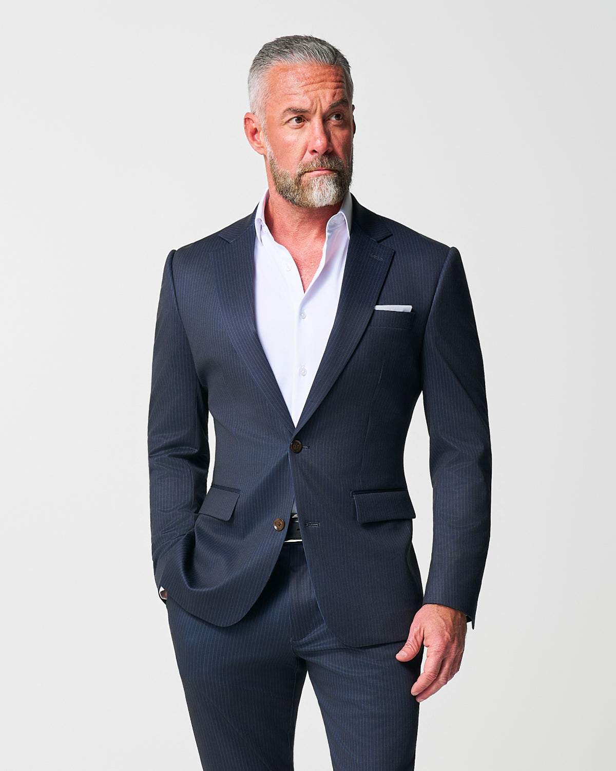 Athletic Fit Stretch Suit - Knit Blue Chalk Stripe | State & Liberty Suits