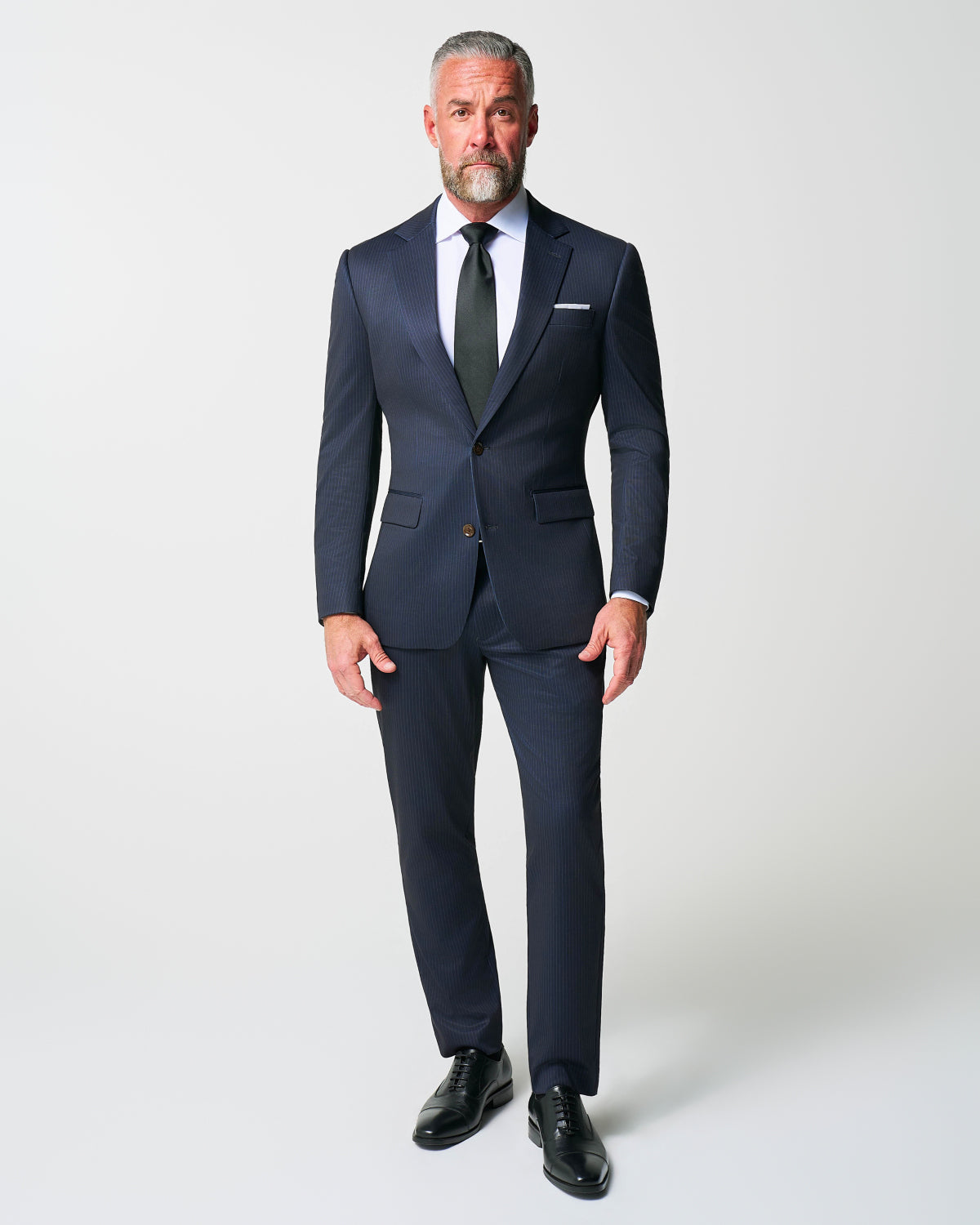 Athletic Fit Stretch Suit - Knit Blue Chalk Stripe | State & Liberty Suits
