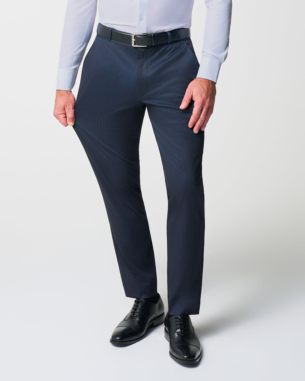 Athletic Fit Stretch Suit - Knit Blue Chalk Stripe | State & Liberty Suits